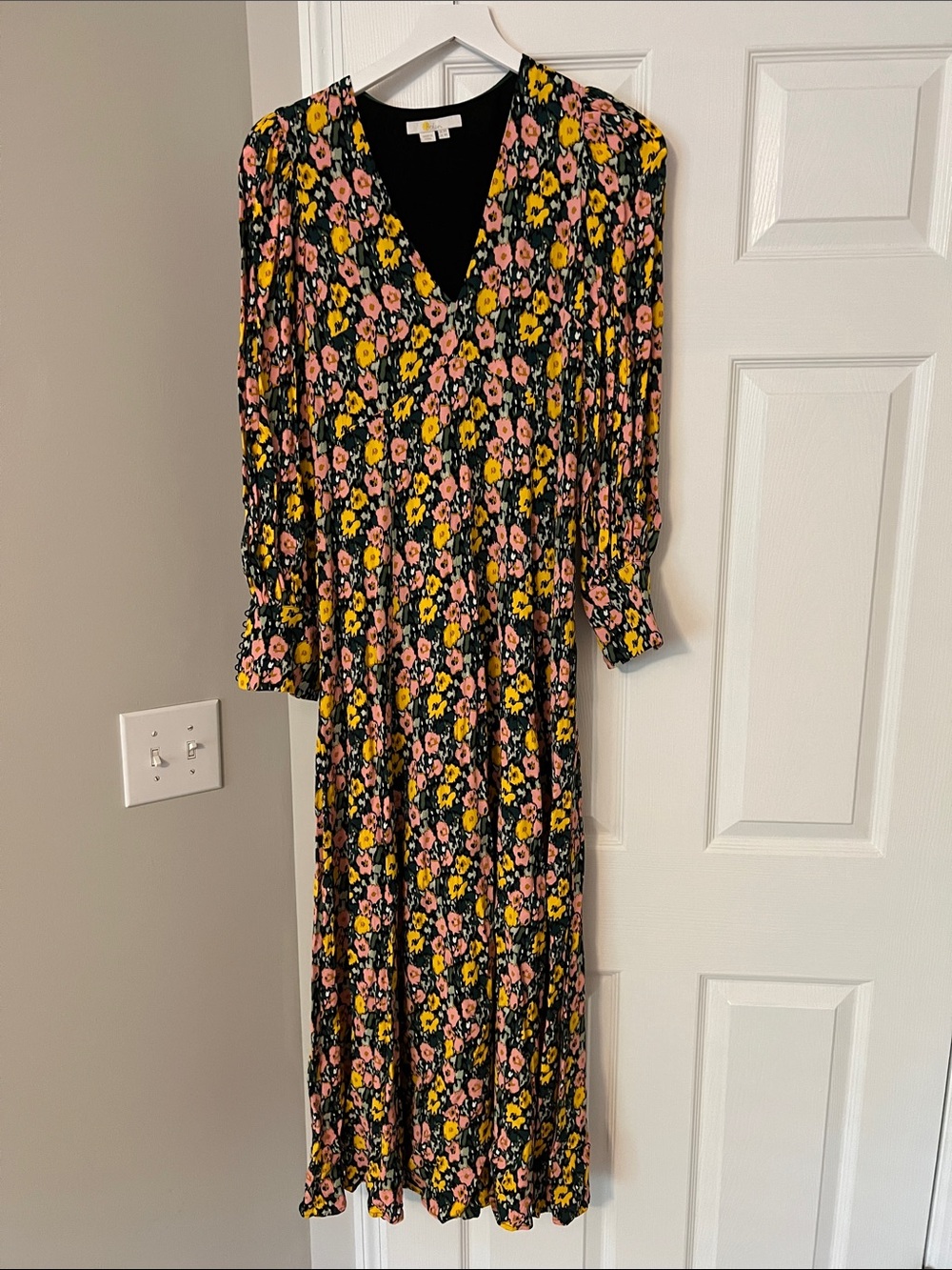 Boden Black Maxi Dress with Pink & Yellow Floral Print